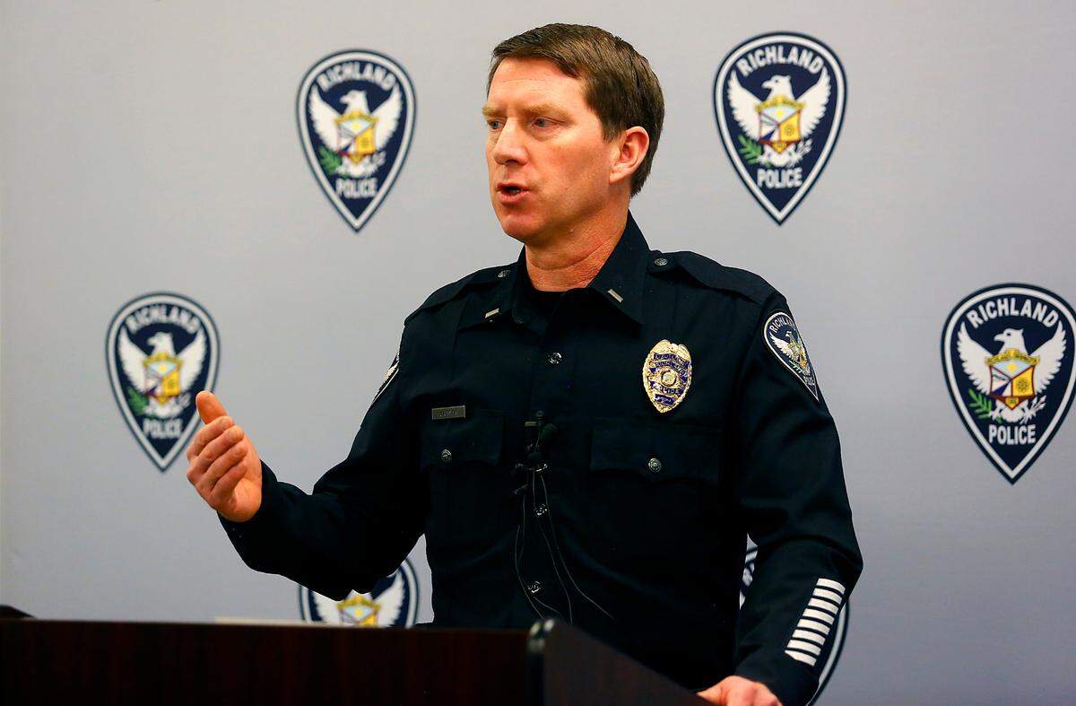 Lt. Damon Jansen of the Richland Police Department holds a press conference about the New Year’s Eve fatal shooting of Michael “Native” Castoreno, 21, at the Columbia Park Apartments on Jadwin Avenue in Richland.