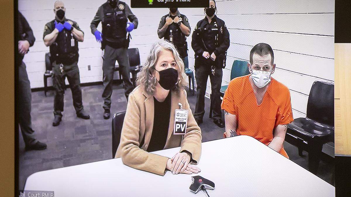 Richard James Rotter, 50, who is accused of killing Everett Police Officer Dan Rocha, appears in court via video Monday, March 28, at the Snohomish County Courthouse in Everett, WA.