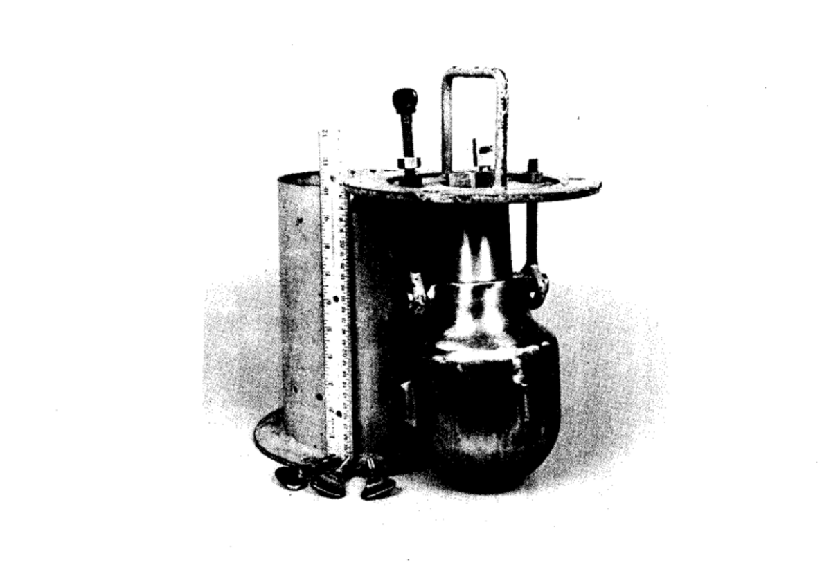 A plutonium nitrate shipping can used at the Isolation Building at Hanford during World War II is shown in a historic photo.