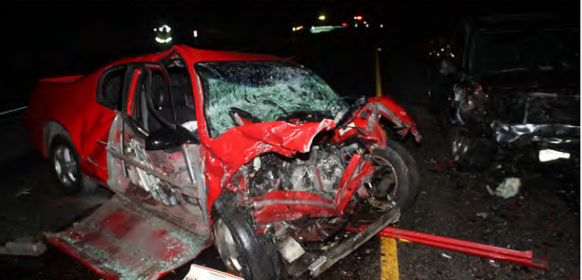 A Chevrolet Monte Carlo crossed into oncoming traffic Jan. 21 on Route 4 of the Hanford nuclear reservation.