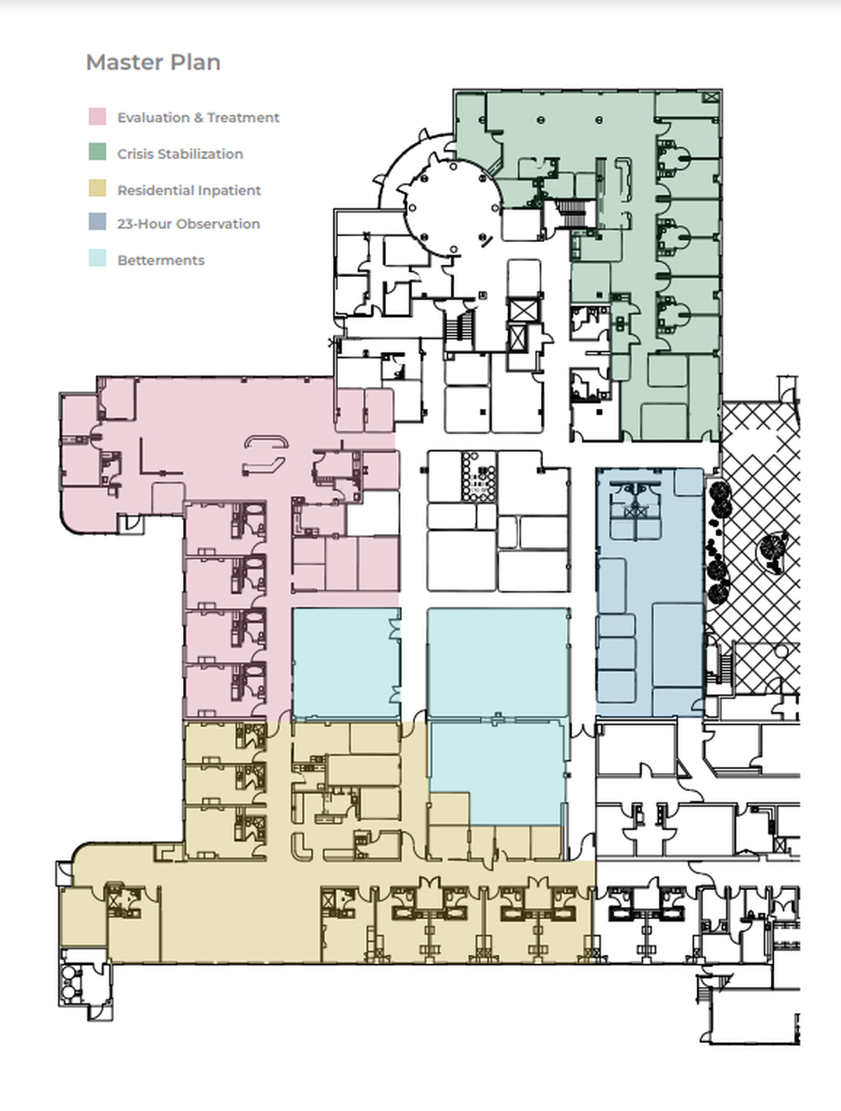 A preliminary floorplan shows the potential layout of the Columbia Valley Center for Recovery, which is expected to be complete in December 2025.