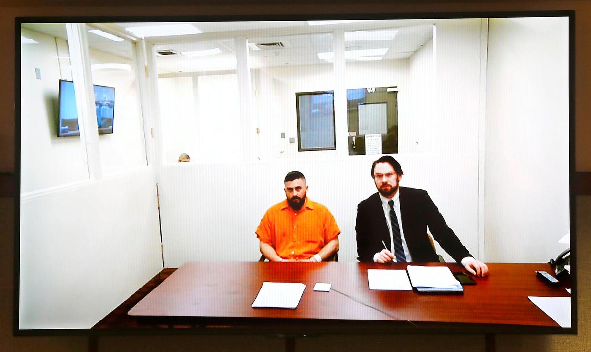 Juan Manuel Velasco, 35, left, makes his preliminary appearance in Franklin County Superior Court via video link on suspicion of vehicular homicide.