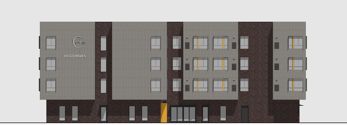 Catholic Charities Eastern Washington received a $3 million grant for Pasco Haven - a $16 million apartment project in Pasco to house homeless individuals. Architecture All Forms has created preliminary renderings for the complex.