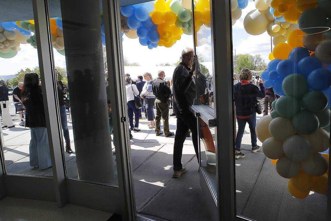 Balloons cover the front entrance during Friday's grand opening and ribbon cutting ceremony for the Columbia Valley Center for Recovery in downtown Kennewick.