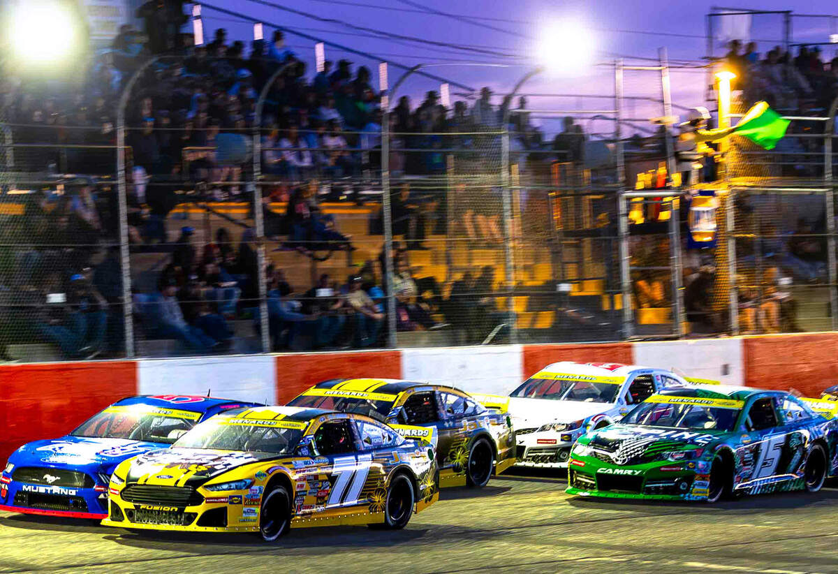 The field takes the green flag at the start of the NAPA Auto Care 150 Greg Biffle Memorial on Saturday at Tri-City Raceway in West Richland. Cole Denton led 101 of 150 laps en route to victory in the ARCA Menards Series West feature race