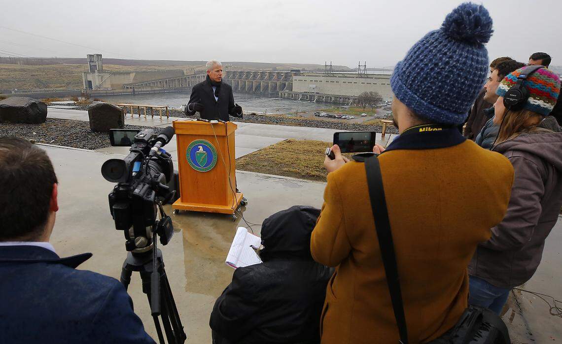 U.S. Secretary of Energy Chris Wright expresses the administration's support for the hydroelectric power generated by the Lower Snake River Dams during a visit to the Ice Harbor Dam in Walla Walla County.