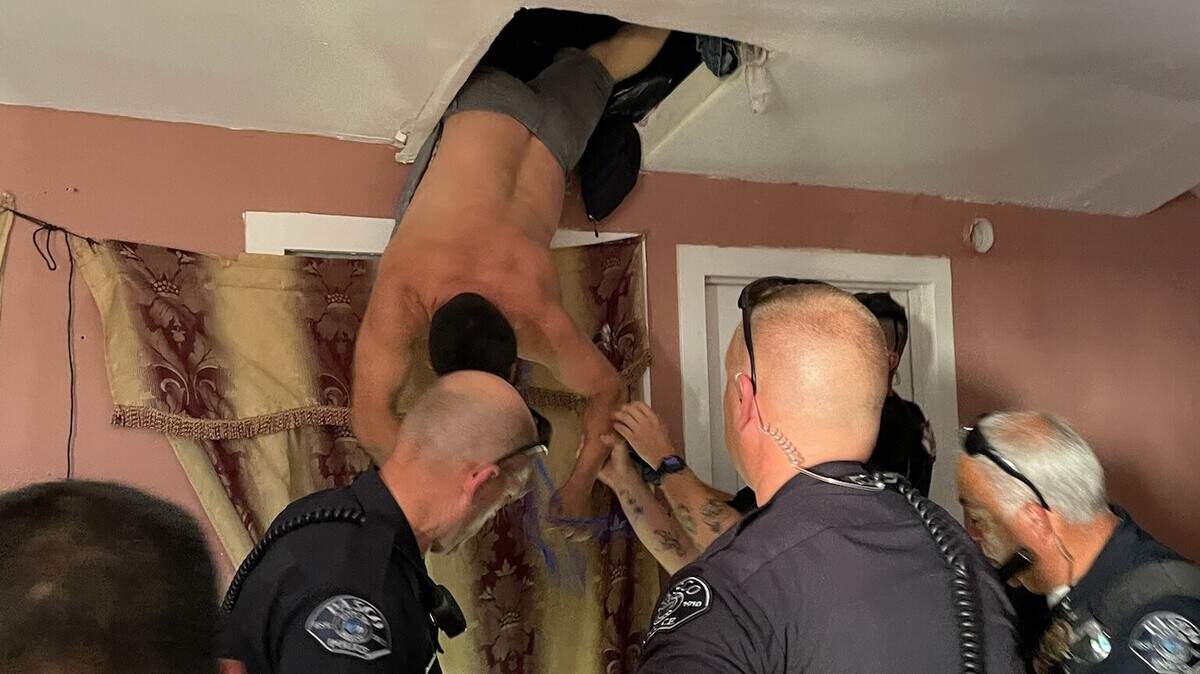 Pasco Police removed burglary suspect Jose Manuel Orozco-Miranda from an attic after he became tangled in a rope.
