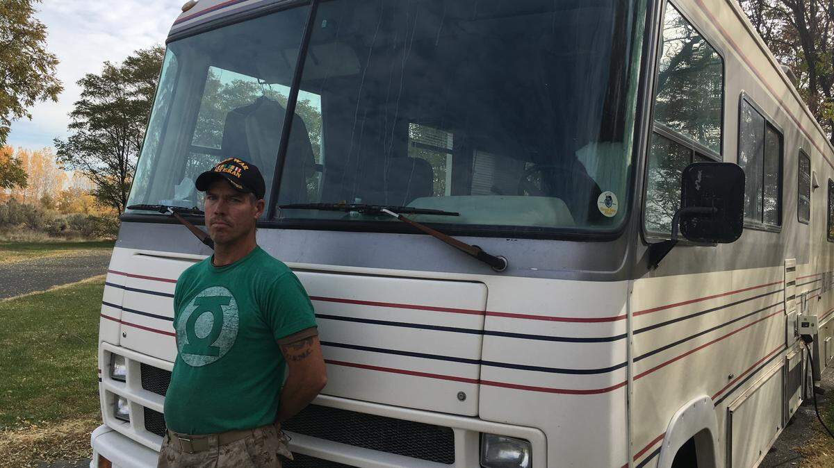 U.S. Marine veteran Damon Machado has been able to stay at a local campground in this donated motorhome that has helped him out of homelessness. Machado returned from Operation Desert Storm and has since suffered from Post Traumatic Stress Disorder.