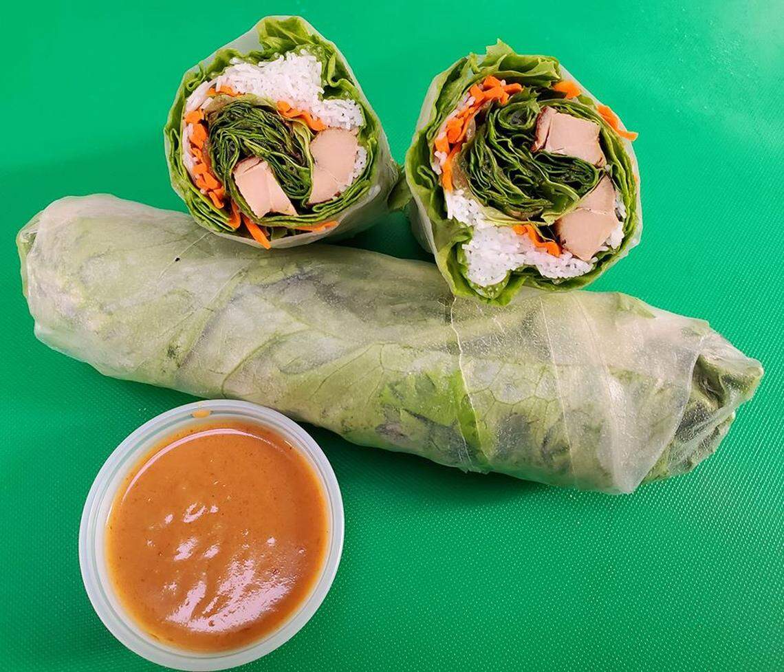 Salad rolls with peanut sauce at Thai Co. The Iron Wok mobile kitchen in Kennewick.