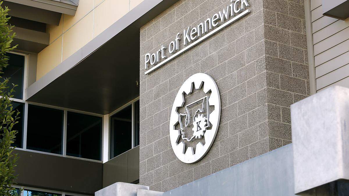 Sign on the Port of Kennewick headquarters building at 350 Clover Island Drive in Kennewick.