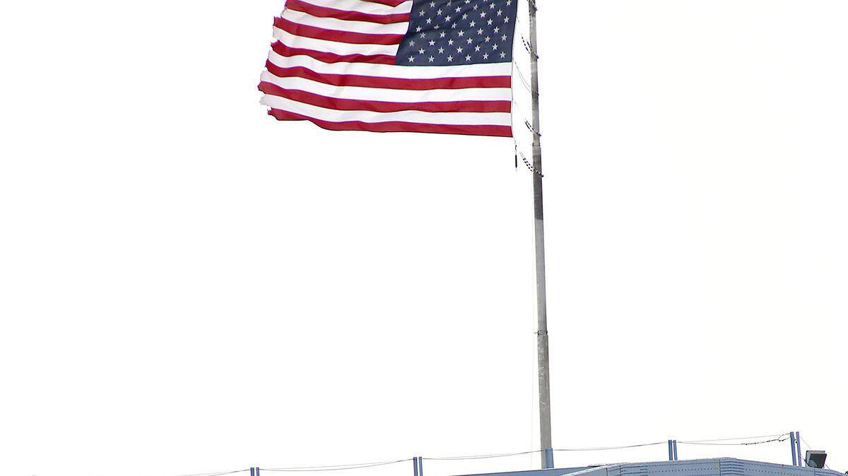 The flag above the blue bridge was replaced in March. When crews went to check it on Monday they found problems with the flagpole.