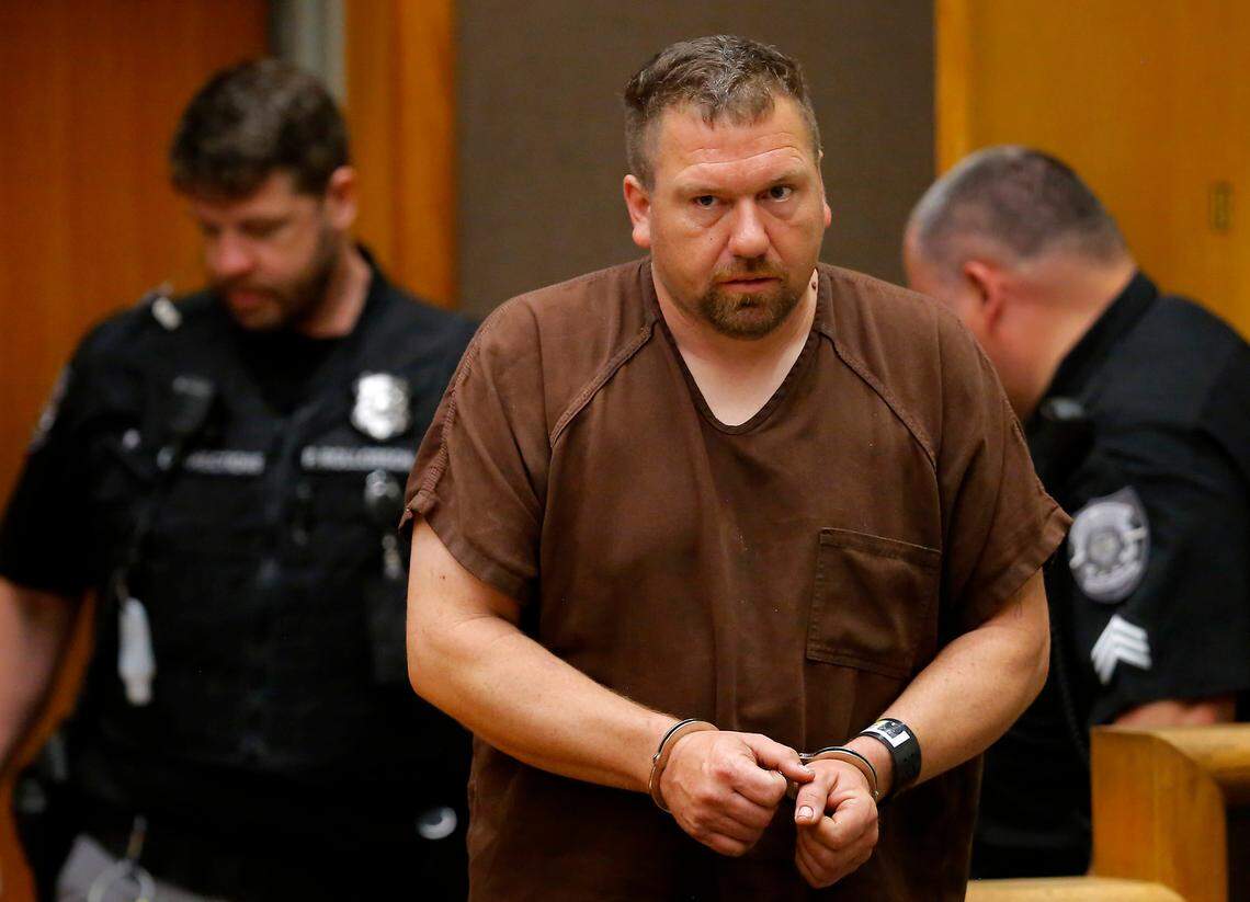 Christopher R. Calvert, 44 of Hermiston, appears Friday afternoon in Benton County Superior Court on charges of premeditated first-degree murder.