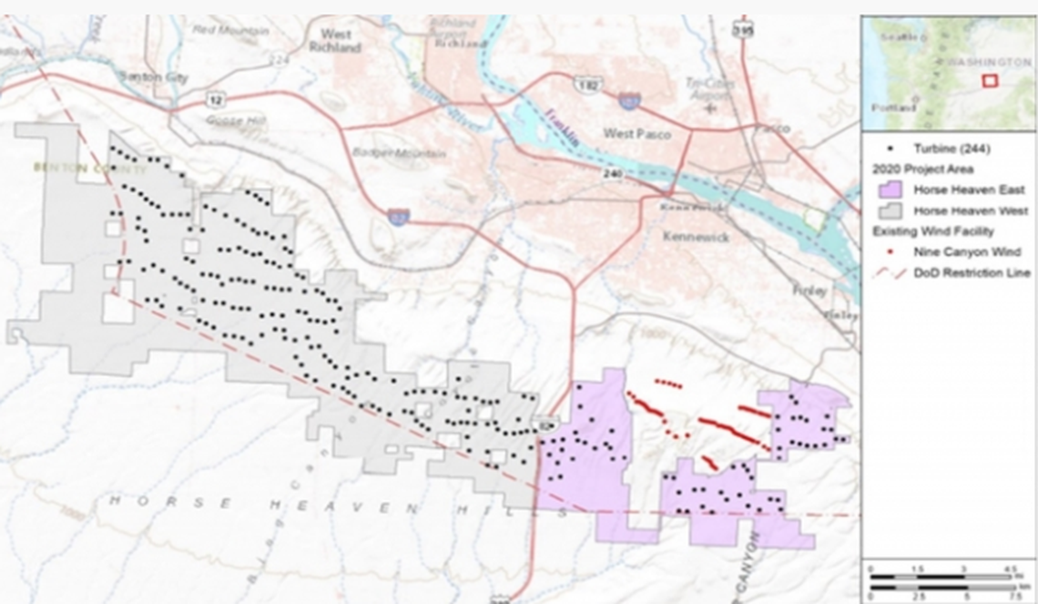 A 10-square-mile wind, solar and battery energy storage farm is proposed for Benton County south of the Tri-Cities.