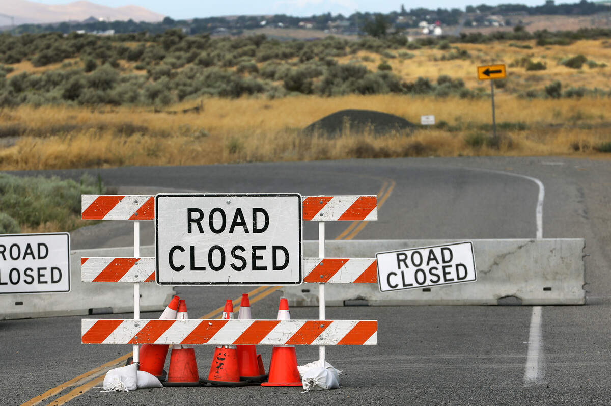 Barricades block off the east end of Harris Road, at Broadmoor Boulevard in west Pasco, in advance of a realignment project by the city of Pasco of the roadway.