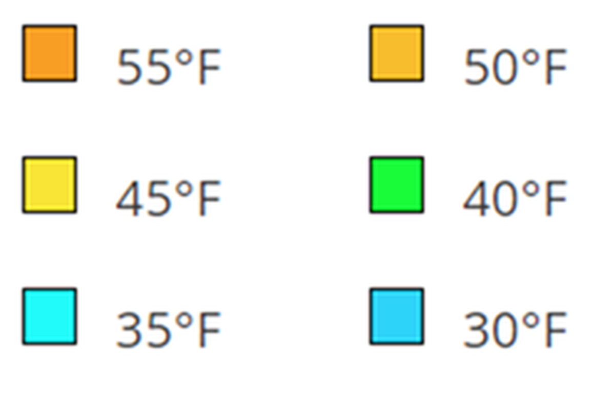 Legend for soil temperature map.