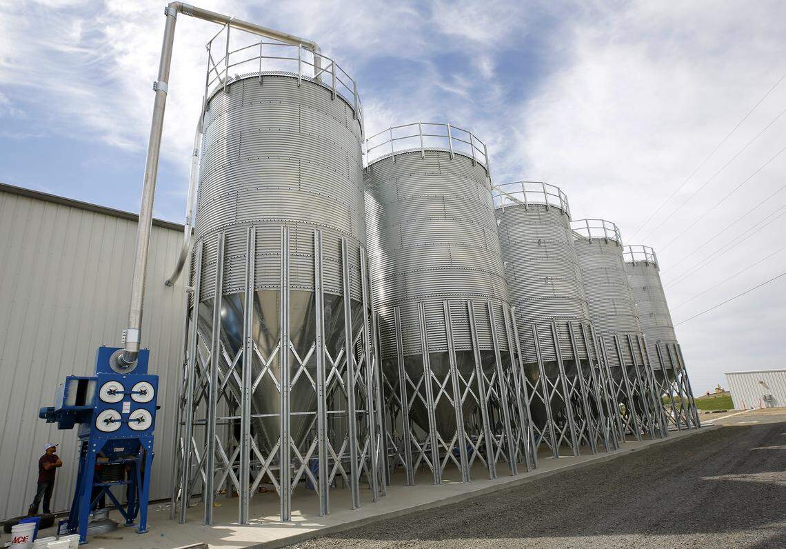 Century Pipe storage tanks hold the granules that will be melted and extruded into various diameter high-density polyethylene pipes.