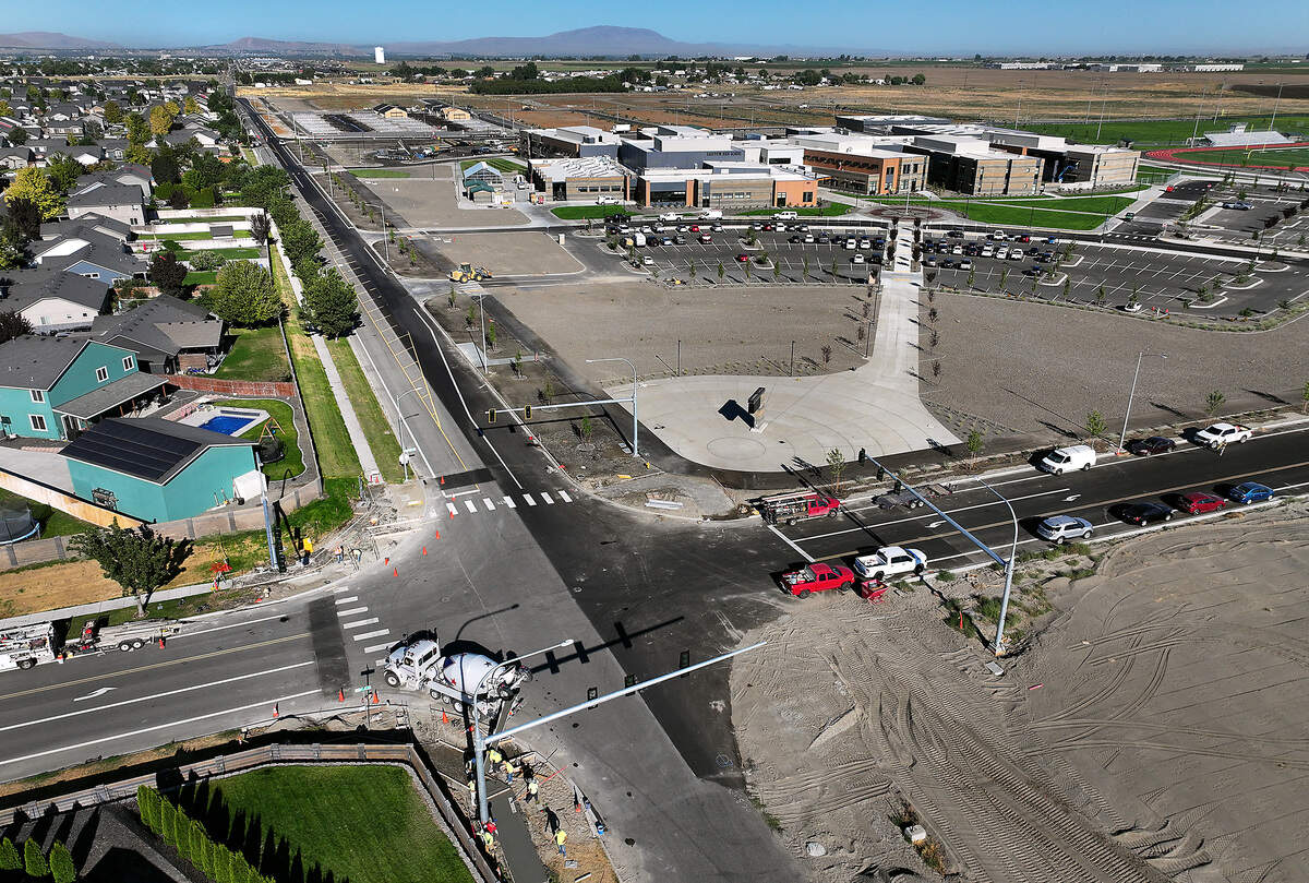 New traffic signal installation for the new Sageview High School at 6091 Burns Road in west Pasco.