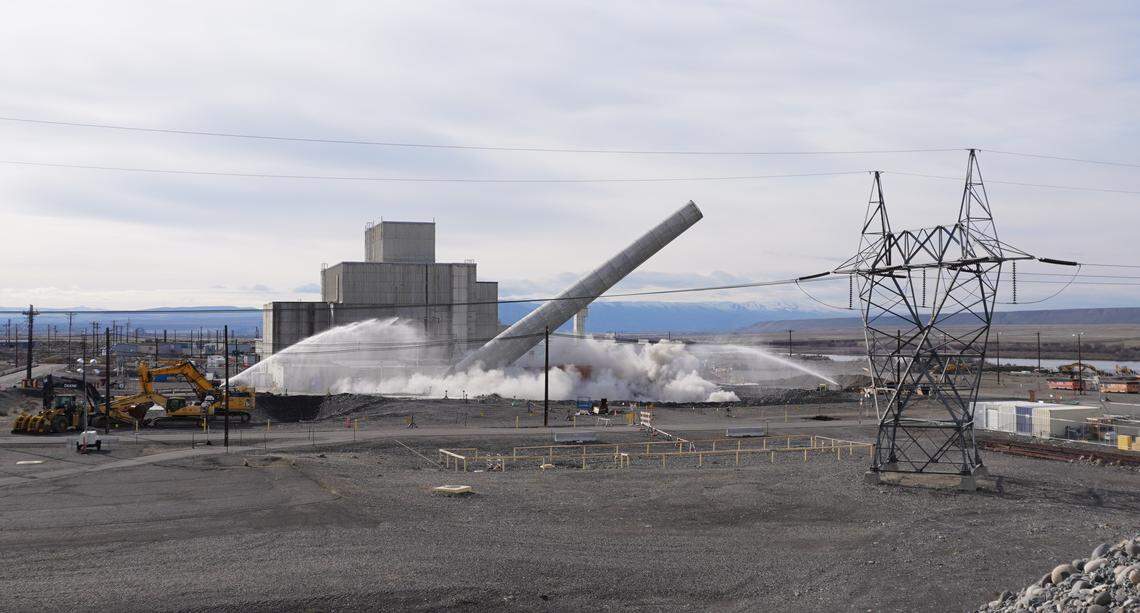 Explosives were used Friday afternoon to topple the 175-foot-tall exhaust stack of the K West Reactor at the Hanford nuclear site in Eastern Washington.