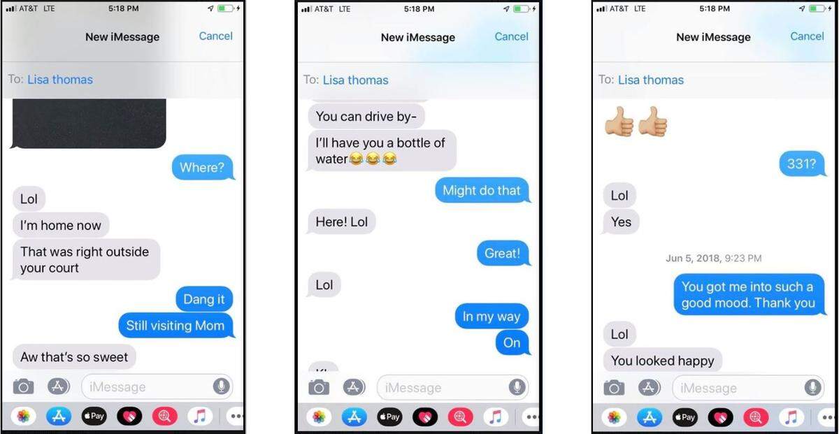 Benton County Prosecutor Andy Miller posted screenshots of text messages with Lisa Thomas. He says they show Thomas invited him over for water in June 2018, and that she had to provide her address since he could not remember where she lived.