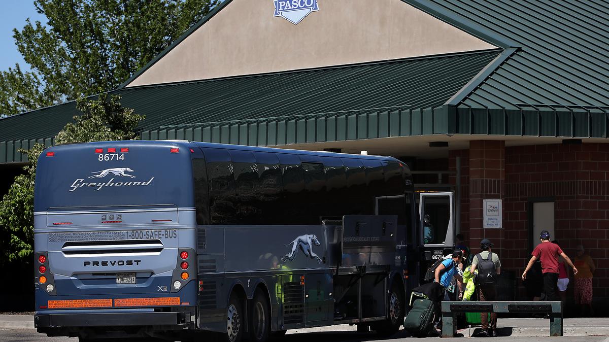 Passengers depart a Greyhound bus recently at the Intermodal Station at 535 N. 1st Ave in Pasco. The facility built in 1998 by the city of Pasco, serves Greyhound, Amtrak and several regional bus routes.