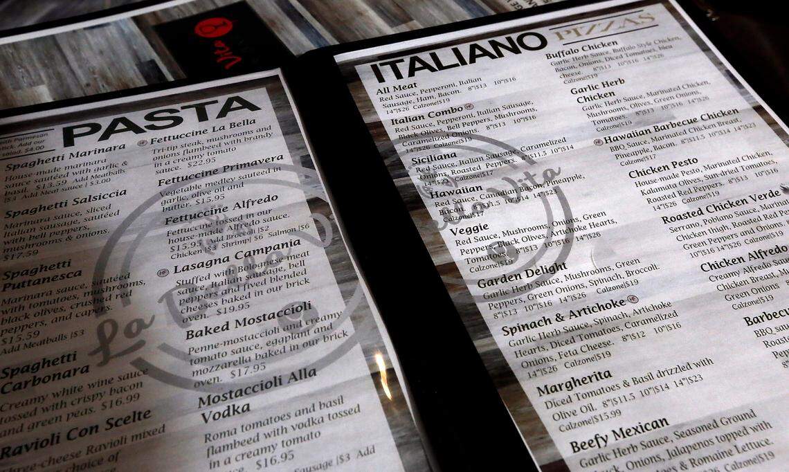 The menu at La Bella Vita offers a wide variety of items which are large portions and designed to be shared by diners.