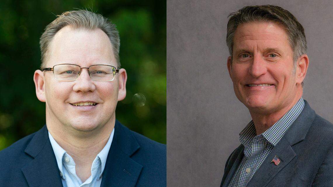 Washington Superintendent of Public Instruction candidates Chris Reykdal (D), left, and David Olson (R) discuss their priorities for leading the state’s schools if elected.
