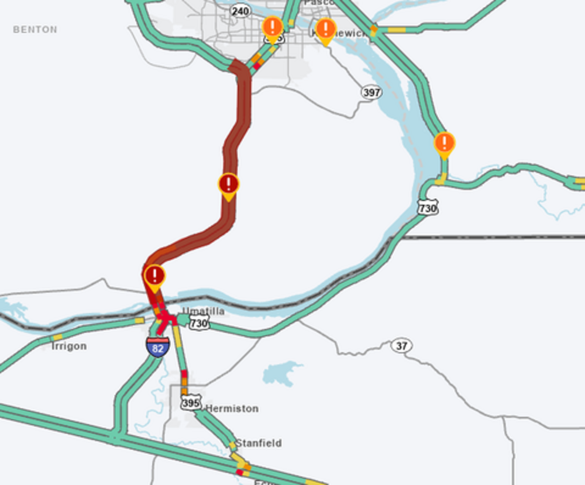 Traffic was slowed south of Kennewick Monday afternoon due to a major painting project on the Interstate 82 bridge over the Columbia River.