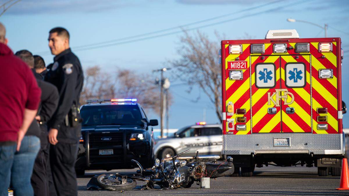 A Pasco motorcyclist was killed Saturday when a car pulled out in front of him on Chemical Drive in east Kennewick.
