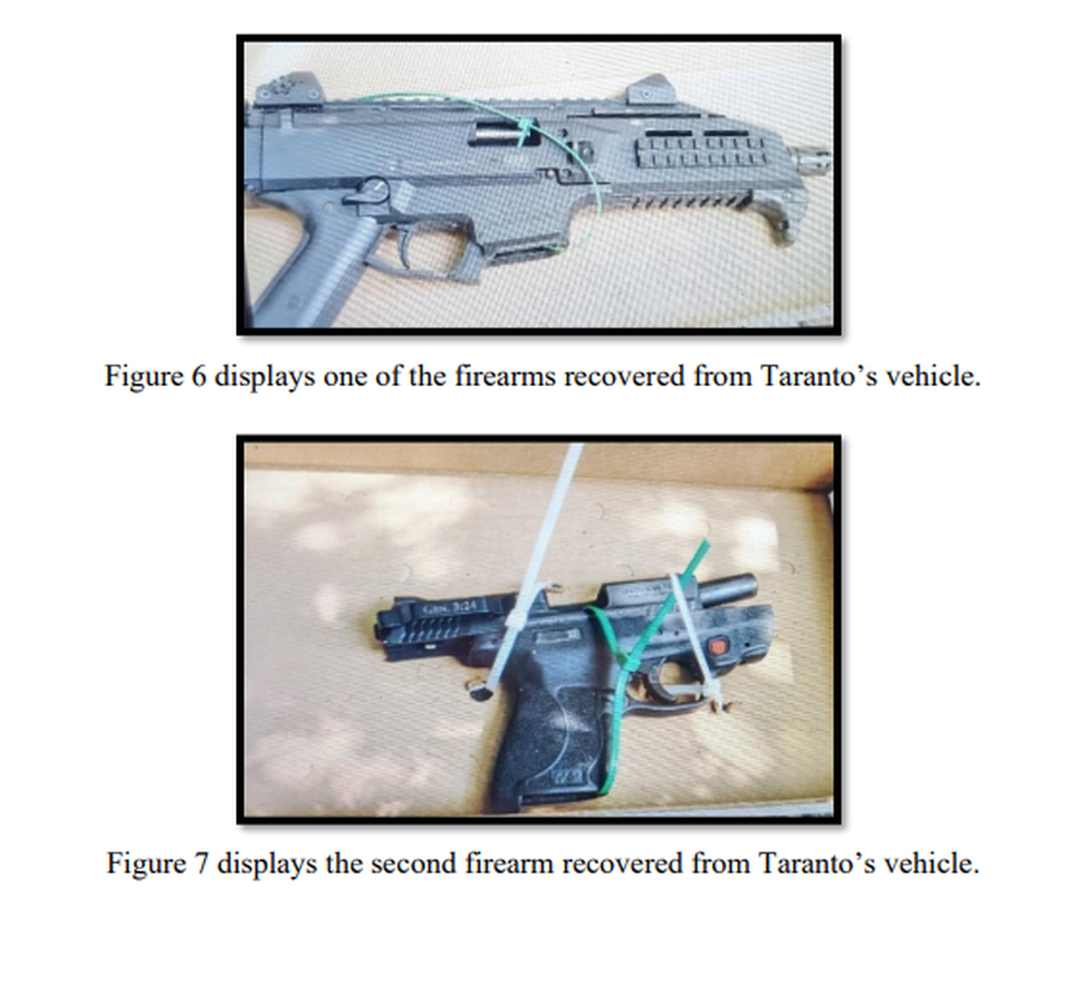 These images from court filings show the firearms federal agents found in Taylor Taranto’s van.