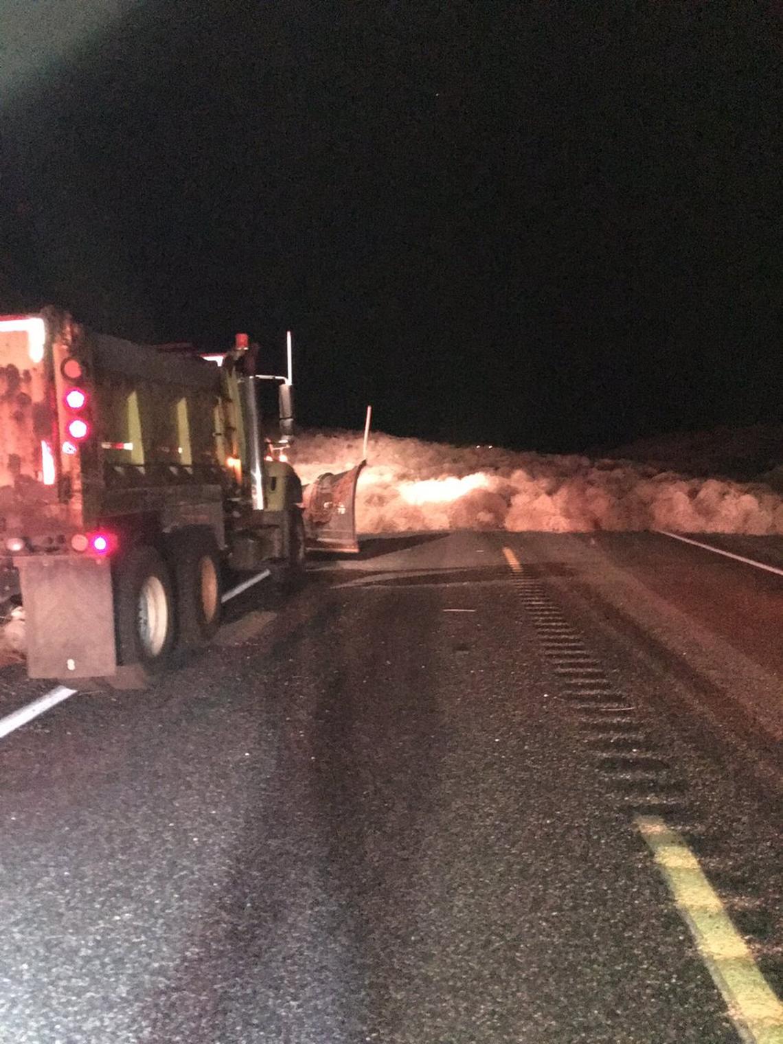 Blowing tumbleweeds on Highway 240 had to be cleared from the closed roadway with plow trucks.