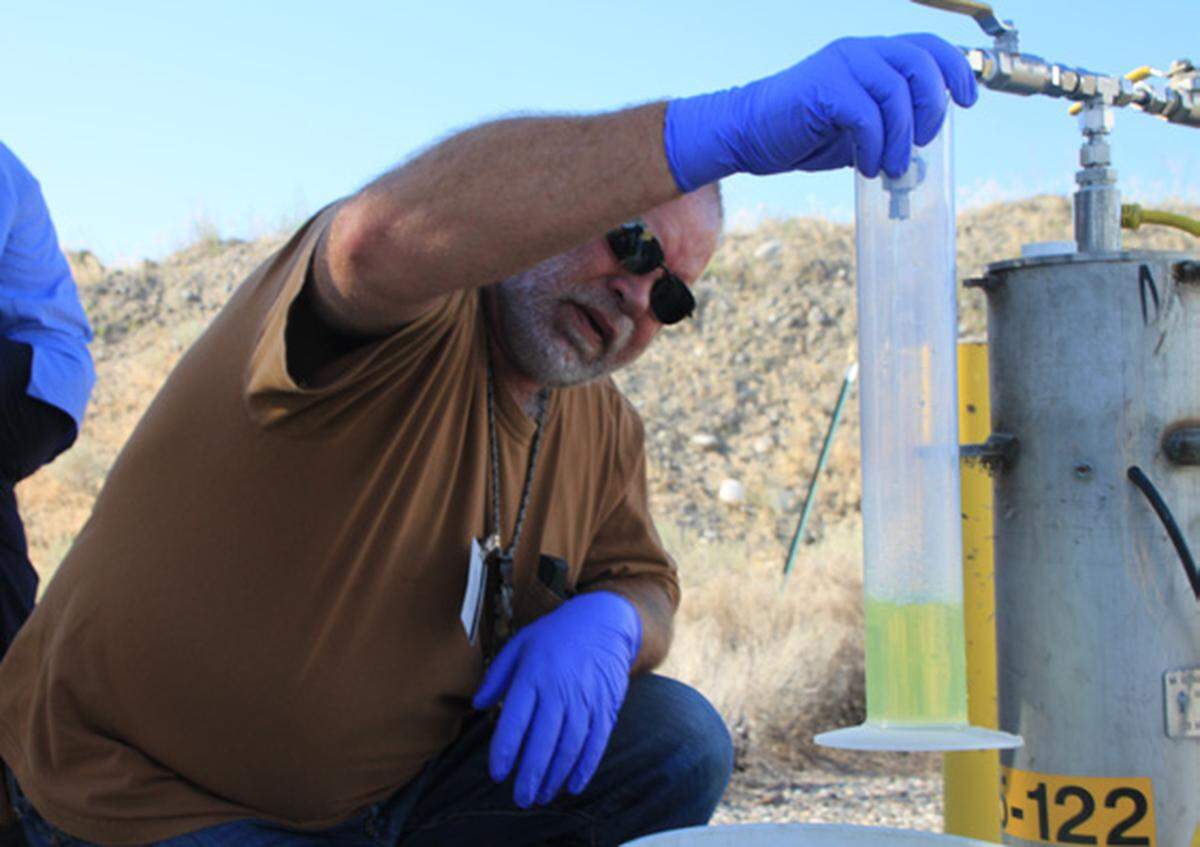 Chromium can turn groundwater yellow if there is enough of it, as shown in this sample collected at the Hanford nuclear reservation.