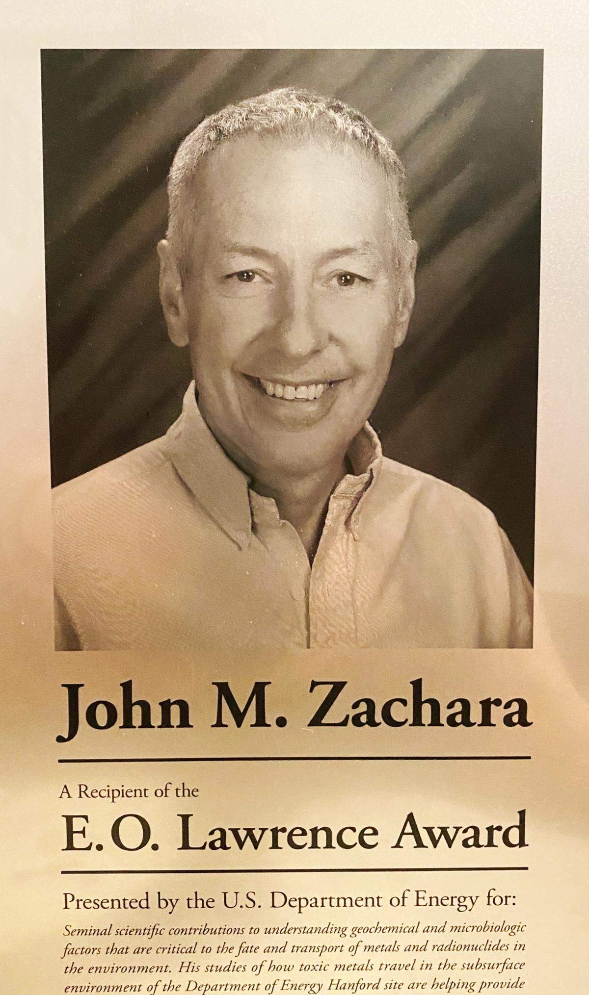 John Zachera’s E.O. Lawrence Award plaque in 2006.