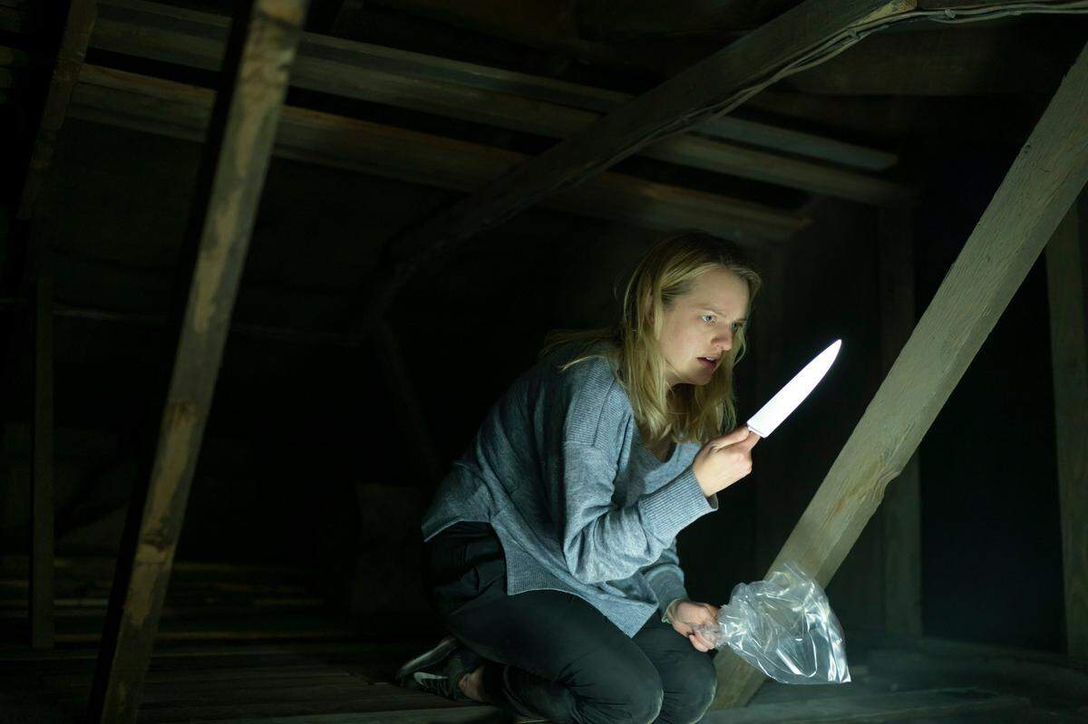 This image released by Universal Pictures shows Elisabeth Moss in a scene from “The Invisible Man.” (Mark Rogers/Universal Pictures via AP)