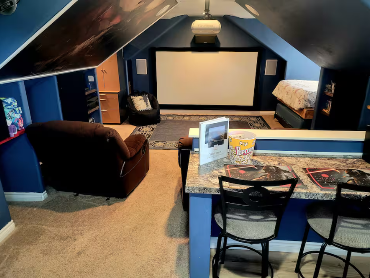 This theater-themed house in Kennewick is available for booking on Airbnb.
