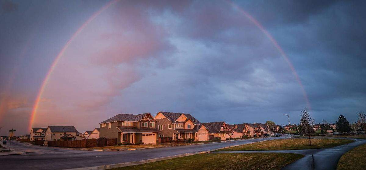 Double rainbow over a Tri-Cities neighborhood.