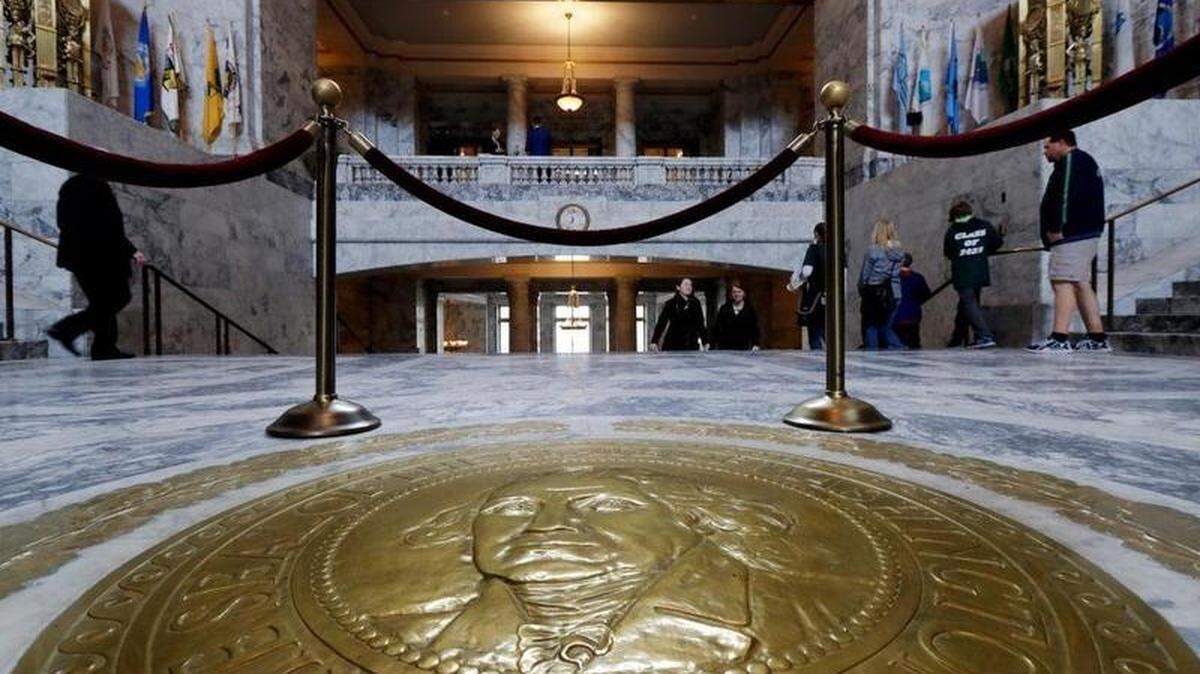 The Washington state seal adorns the Capitol Rotunda in Olympia.