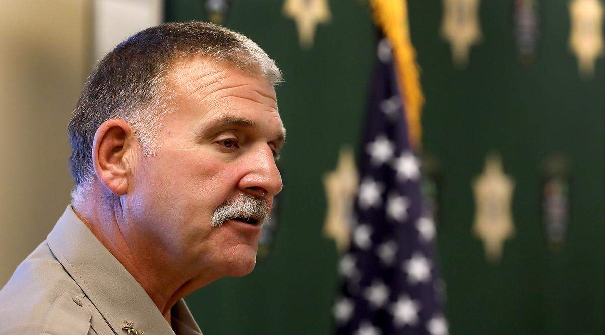 Franklin County Sheriff Jim Raymond holds a news conference at the department's office in Pasco.