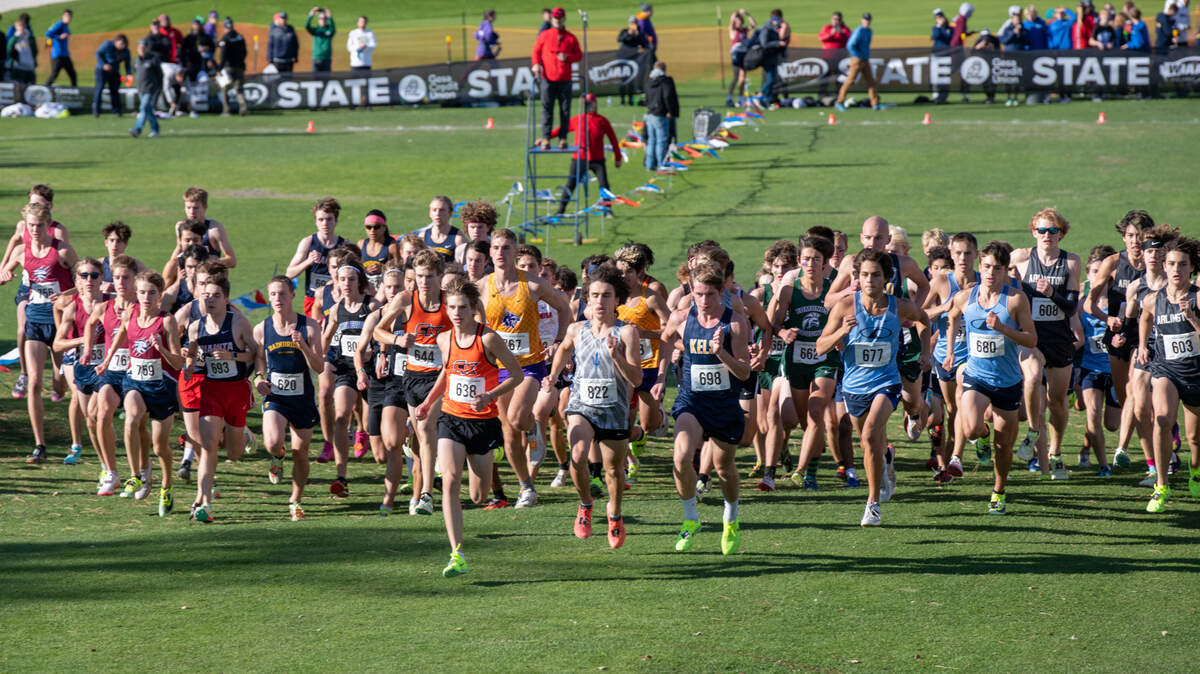 About 1,000 teens competed in the wind Saturday at Sun Willows Golf Course in Pasco in the WIAA State High School Cross Country championships. Walla Walla senior Brody Hartley (822) finished second in the boys 3A race.