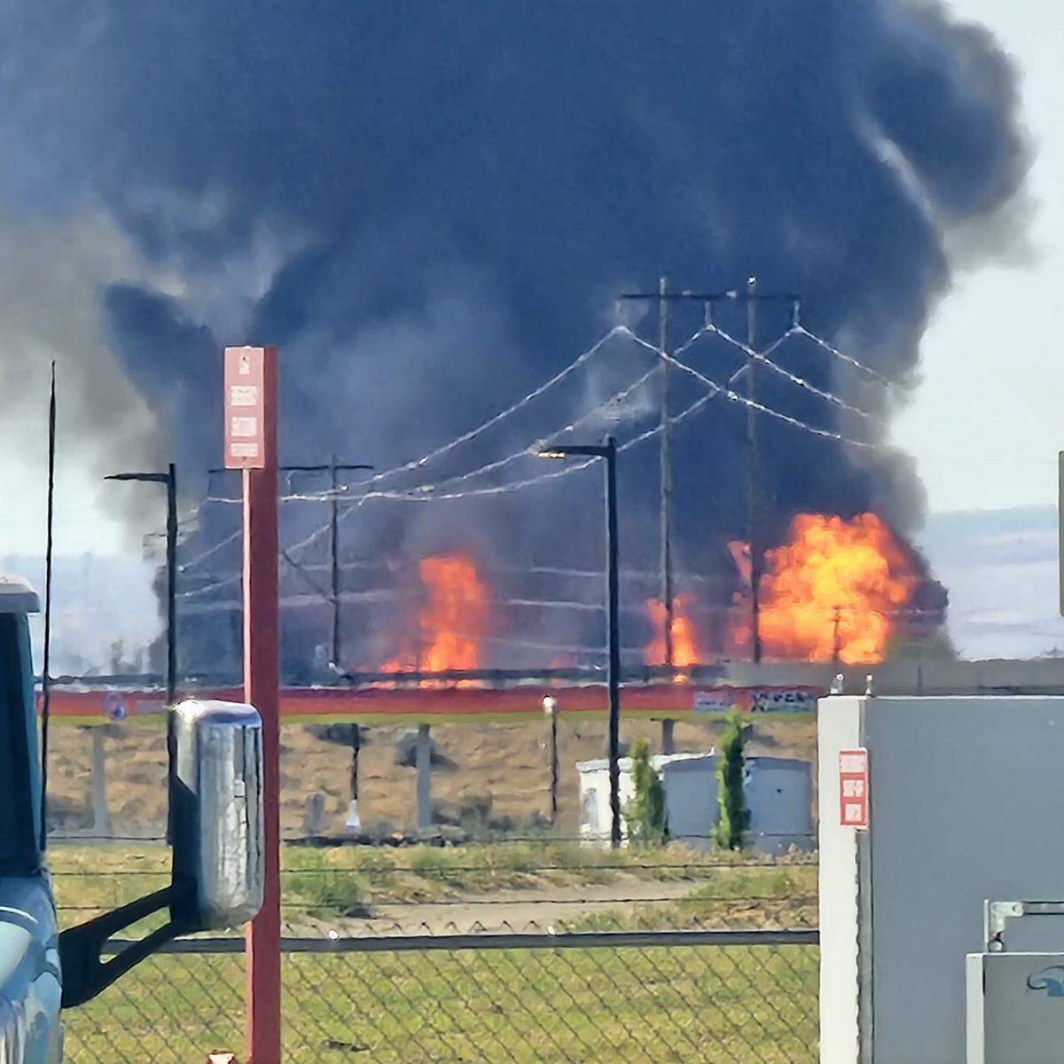 Wooden pallets outside of Tri-City Pallet in Pasco burned on Monday morning. This shot was taken from Basin Disposal in Pasco.