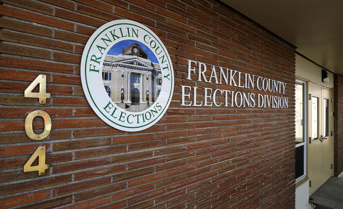 Signage on the new Franklin County Elections Division office building at 404 W. Clark St. in Pasco