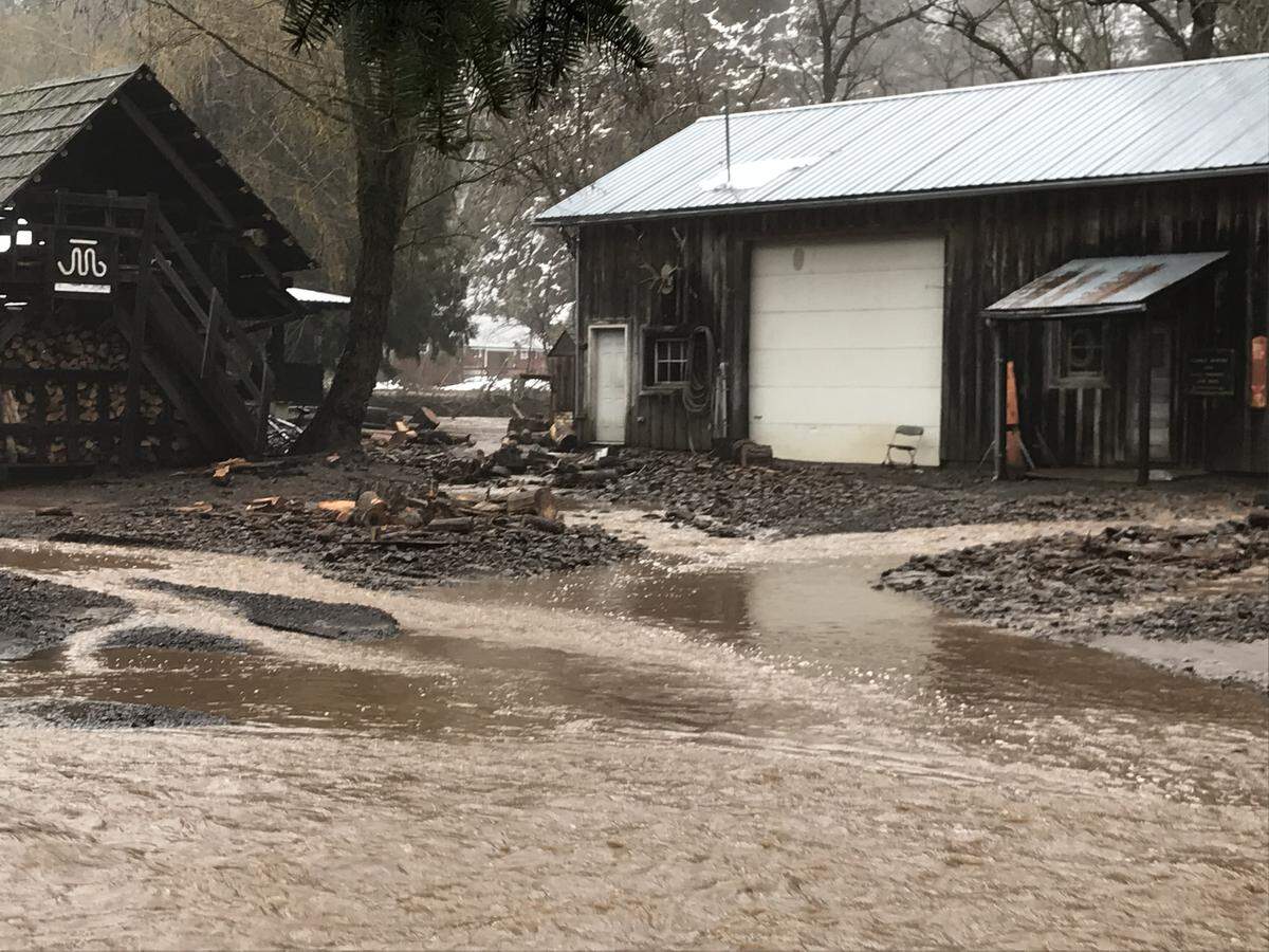 The Umatilla River flooded the Bar M Ranch near Pendleton on Feb. 6. The historic ranch is owned by Calvary Chapel Tri-Cities and is a popular location for Tri-Cities church group retreats and other gatherings.