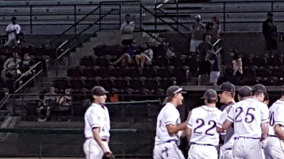 The Southridge Suns celebrate their 11-5 victory Friday over Eastside Catholic in a 3A state semifinal game at Gesa Stadium in Pasco.