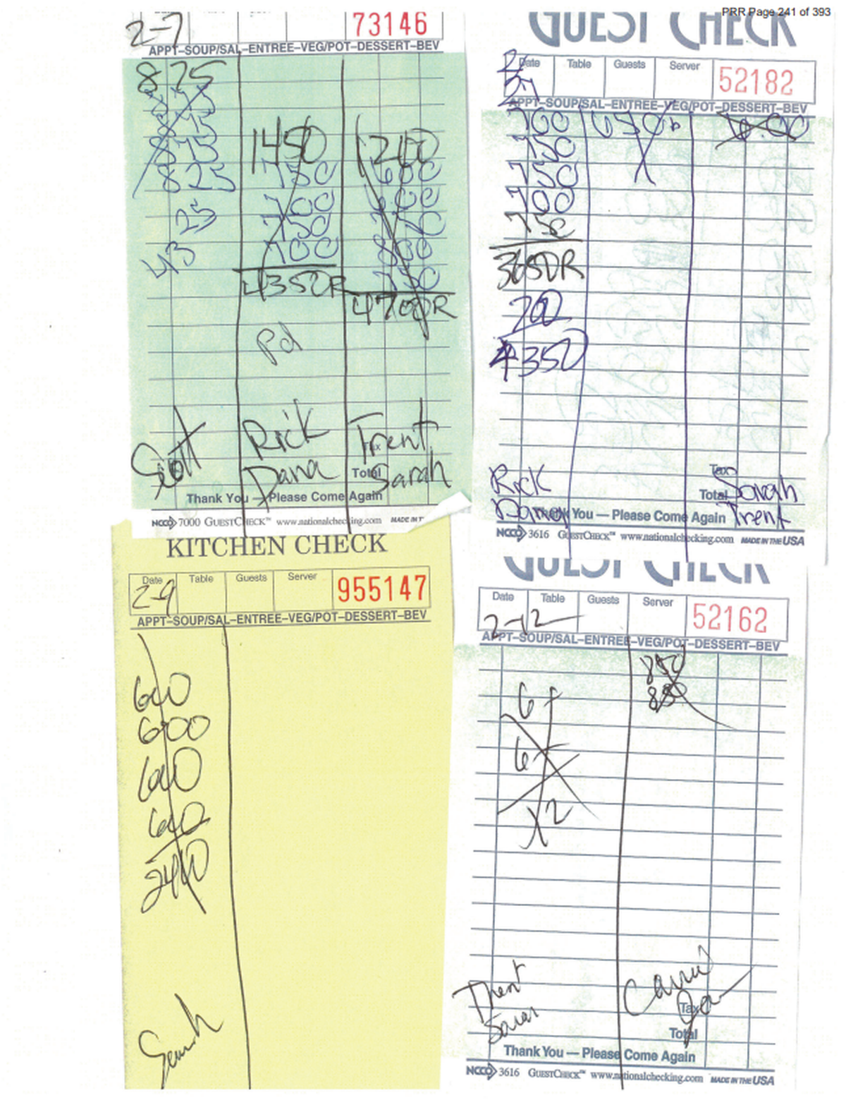 Police seized a series of hand-written bar tabs from the Moon Palace that they say shows the frequency of visits by Trooper Sarah Clasen and her husband.