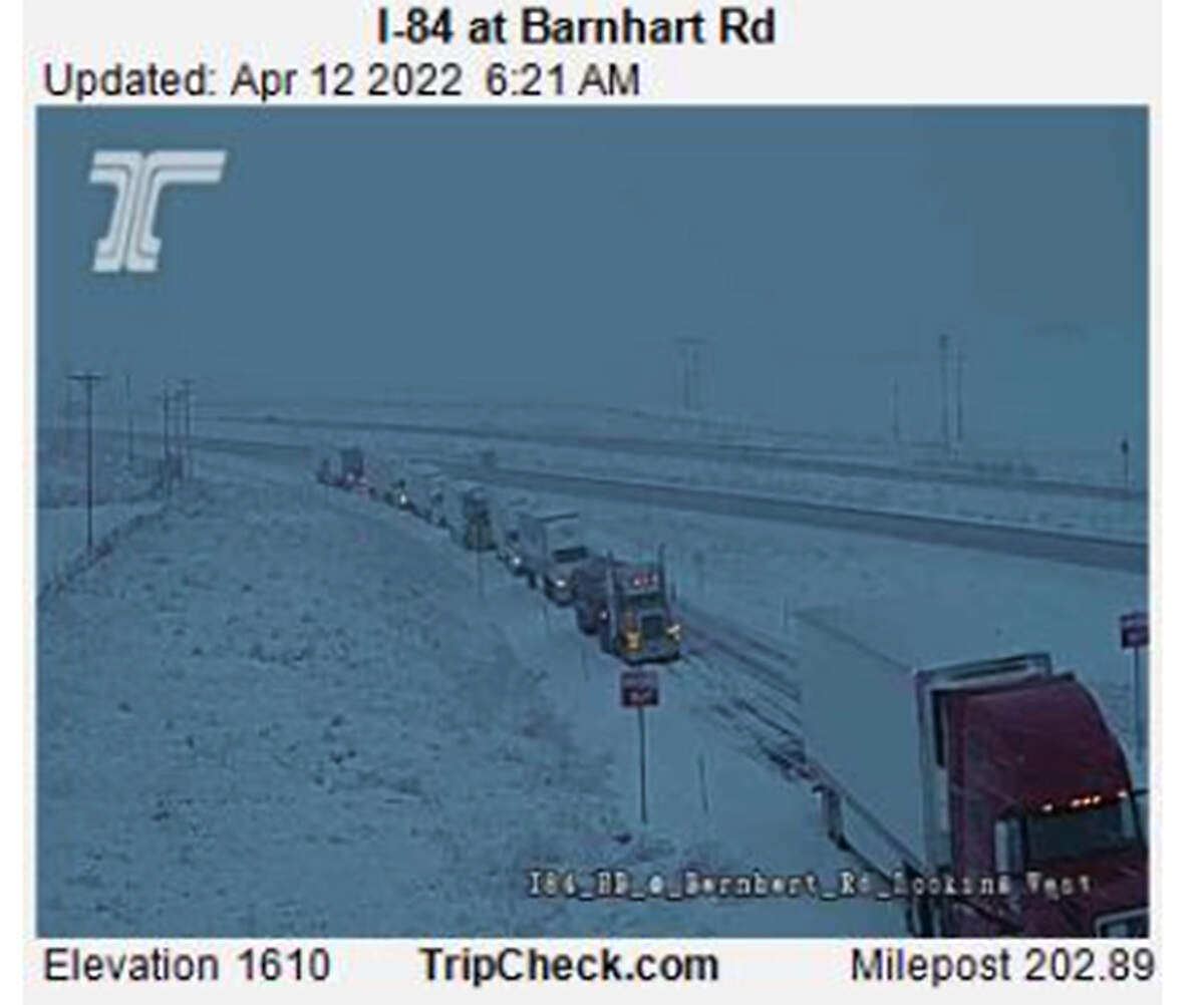 Interstate 84 is closed in eastern Oregon between exit 216, about 6 miles east of Pendleton, and Exit 265, east of La Grande, due to severe weather and multiple spun out trucks.