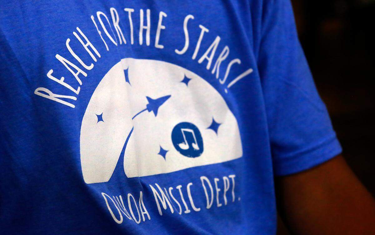 An Ochoa music student wears a “Reach for the Stars” T-shirt during Ellen Ochoa’s, fifth visit to the Pasco middle school that is her namesake. Ochoa is veteran astronaut and former director of NASA’s Johnson Space Center.