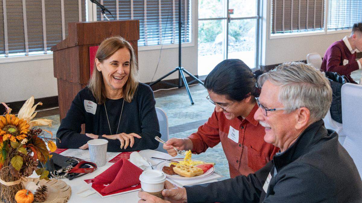 Washington State University Tri-Cities Chancellor Sandra Haynes attends the “Cougs Who Brunch” scholarship recognition event in October 2024.