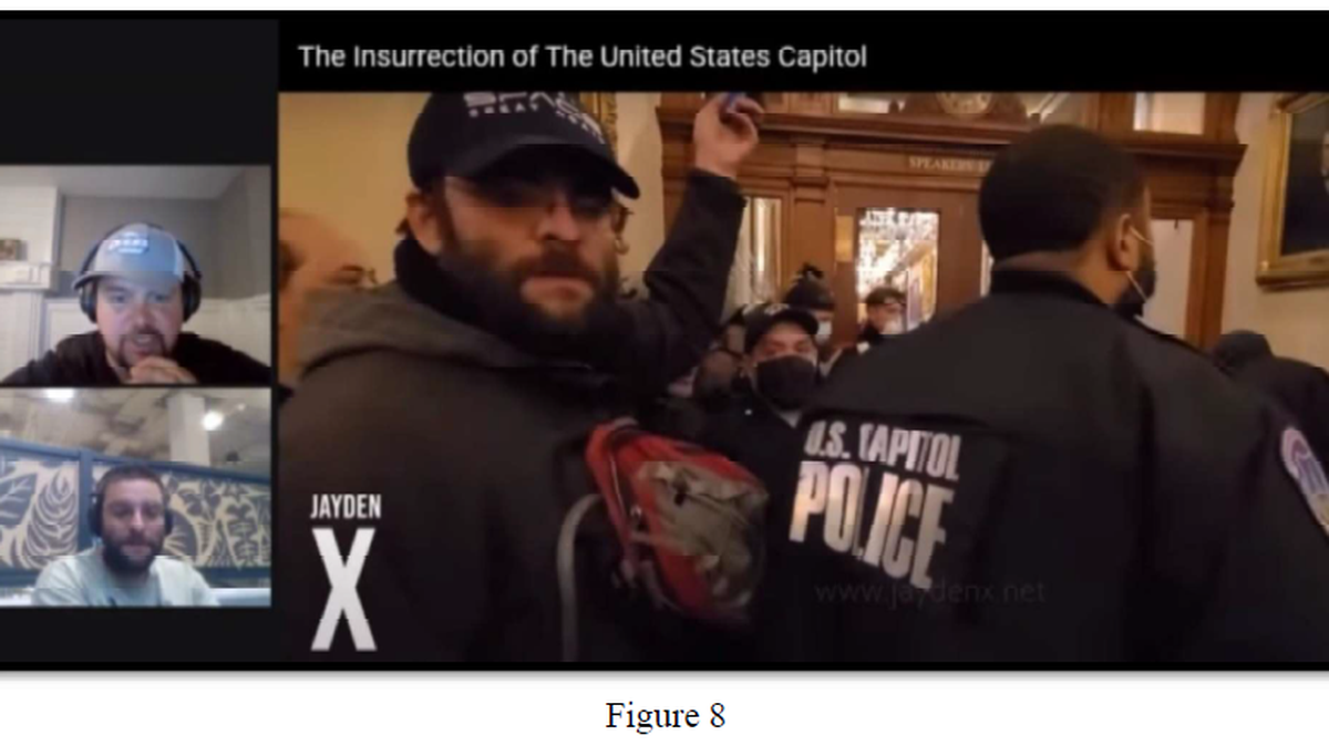 According to court documents, Taylor Taranto identified himself in this photo during a livestream. Taranto is speaking in the bottom left.