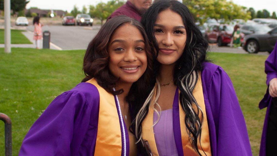 Jatzivy Sarabia, right, graduated from Hanford High school in June 2022. She was killed in a hail of gunfire while riding in a friend’s car a few months later in Kennewick.