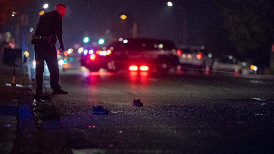 Pasco police are searching for a driver who struck an older couple crossing 20th Avenue in Pasco on Tuesday night, killing a woman.