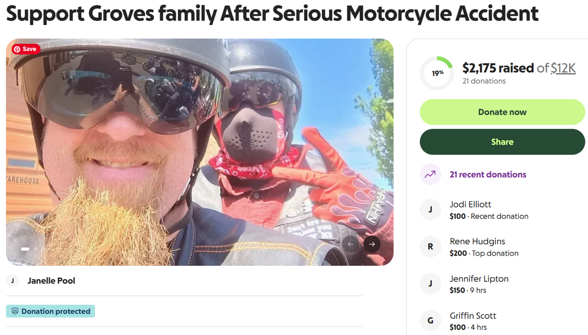 Money is being raised for a father and son hurt in a motorcycle crash on Interstate 82 near Benton City Saturday May 16, 2026.